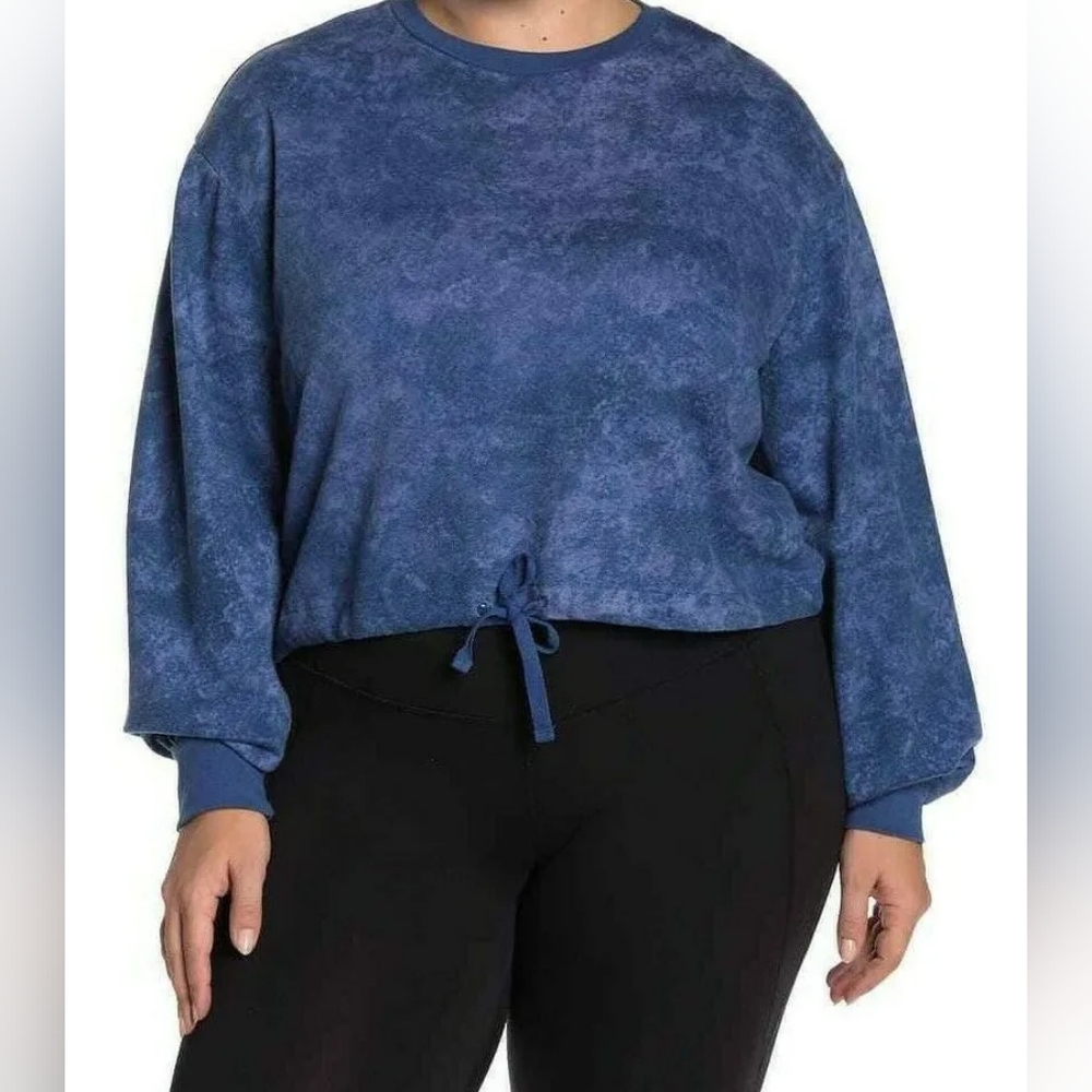 Z by Zella Radial Cropped Pullover in Navy Medieval Speckle Wash Tie Die Large